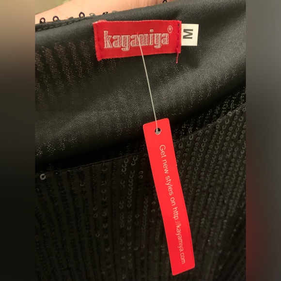 Kayamiya Sequins Short Sleeve Black Women's Blouse Top Size Medium Pullover M - Picture 6 of 6